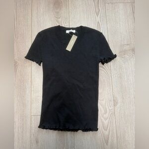 Black J. Crew Ruffle-trim T-shirt in TENCEL™ lyocell blend lettuce hem classic